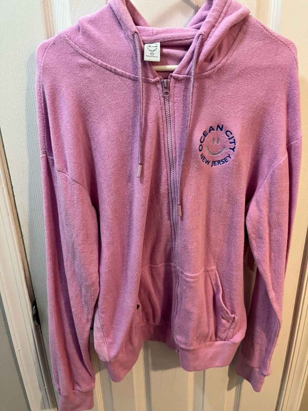 Ocean City New Jersey Ragwear Embroidered Pink Long Sleeve Zip Beach Hoodie XL